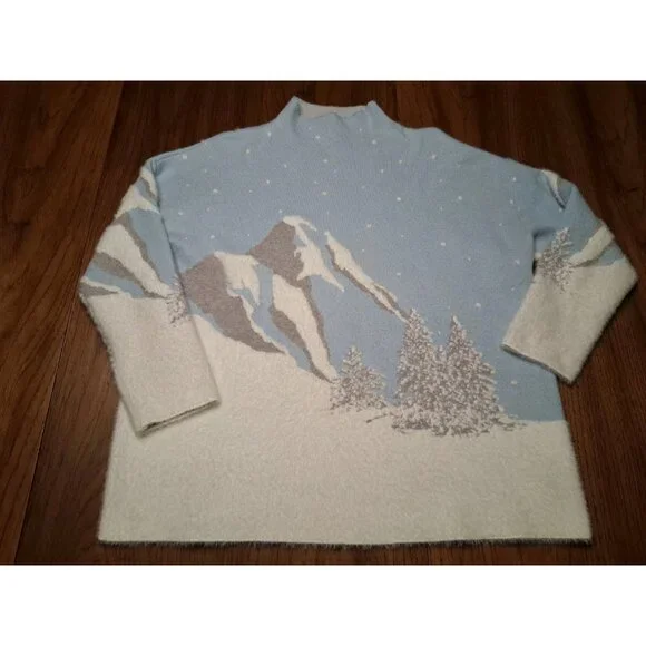 Rachel Zoe Sweater 1X Blue Mountain Snow Winter Soft Pullover Turtle Neck - Picture 2 of 10